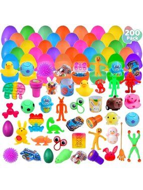 200 Pack Easter Eggs with Mini Squishy Fidget Toys - Fun Party Favors & Basket
